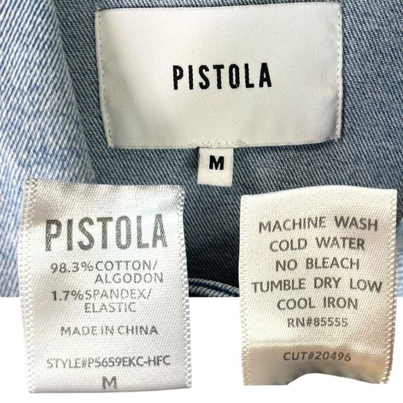 Pistola - Women’s ‘Brando’ Distressed, Bomber Denim Jacket, Trim - Blue, Medium - Picture 16 of 16